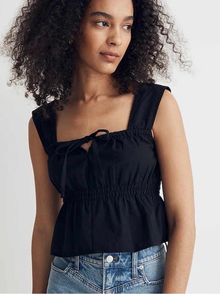 Cotton Black Square-Neck Tank Top
